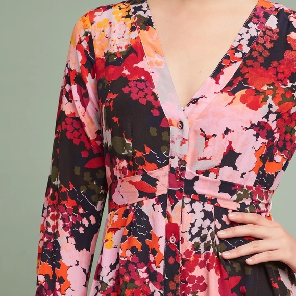Anthropologie Printed Silk Wrap Dress, Sz 10 - Picture 13 of 14